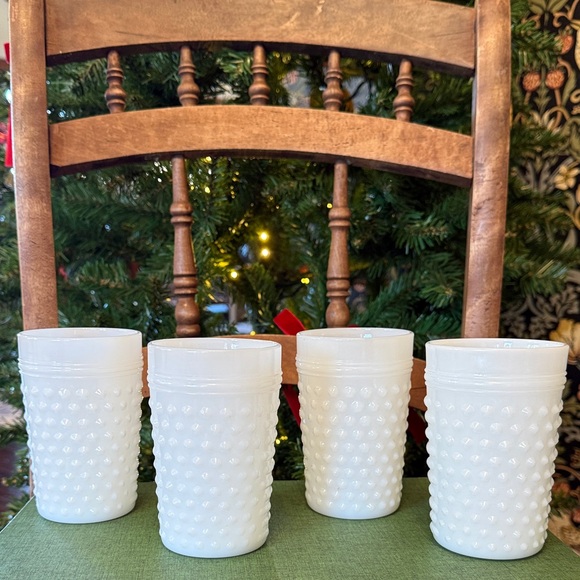 Anchor Hocking Other - 🎄1950’s Set of Four Anchor Hocking White Milk Glass Hobnail Glasses 4 1/2 inches